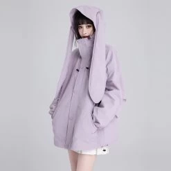 Sweet Style Pink Bunny Ears Windproof Jacket -Kawaii Fashion Shop Sweet Style Pink Bunny Ears Windproof Jacket 6