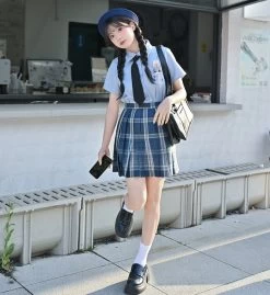 Sweet Summer Dark Blue Plaid Print High Waist JK Skirt -Kawaii Fashion Shop Sweet Summer Dark Blue Plaid Print High Waist JK Skirt 5