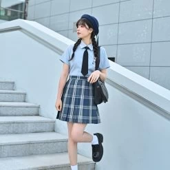 Sweet Summer Dark Blue Plaid Print High Waist JK Skirt -Kawaii Fashion Shop Sweet Summer Dark Blue Plaid Print High Waist JK Skirt 6