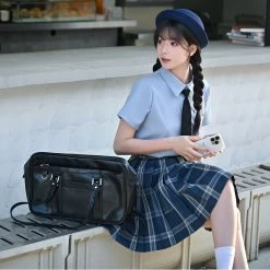 Sweet Summer Dark Blue Plaid Print High Waist JK Skirt -Kawaii Fashion Shop Sweet Summer Dark Blue Plaid Print High Waist JK Skirt 7
