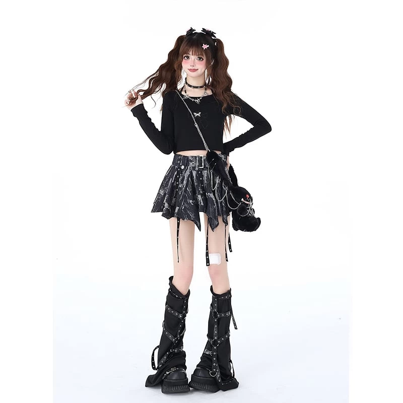 Sweet Y2K Style Gray Retro Irregular Skirt 7 Sweet Y2K Style Gray Retro Irregular Skirt - Image 5