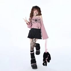 Sweet Y2K Style Short Off-shoulder Knit Top 10 Sweet Y2K Style Short Off-shoulder Knit Top -Kawaii Fashion Shop Sweet Y2K Style Short Off shoulder Knit Top 4