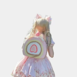 Sweet And Cute Strawberry Cake Roll Backpack -Kawaii Fashion Shop Sweet and Cute Strawberry Cake Roll Backpack 2