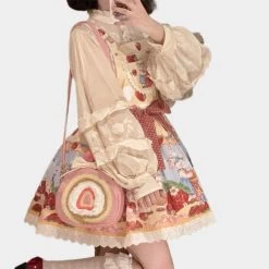 Sweet And Cute Strawberry Cake Roll Backpack -Kawaii Fashion Shop Sweet and Cute Strawberry Cake Roll Backpack 3