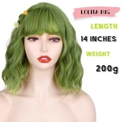 Lolita Bobo Green Cosplay Wigs -Kawaii Fashion Shop Synthetic Wigs Short Straight Bobo Green Cosplay Wigs with Bangs for White black Women Girls Lolita 2