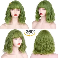 Lolita Bobo Green Cosplay Wigs -Kawaii Fashion Shop Synthetic Wigs Short Straight Bobo Green Cosplay Wigs with Bangs for White black Women Girls Lolita 3