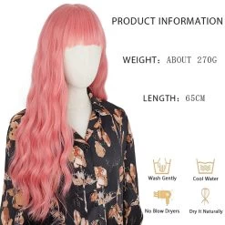 Long Mix Pink Lolita Wigs -Kawaii Fashion Shop Synthetic wig Long Mix Pink Womens Wigs With Bangs Heat Resistant Kinky Curly Orange Gold Wigs 2