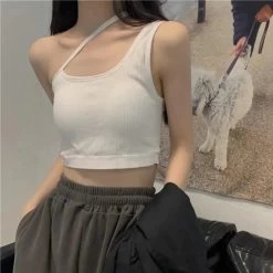 Sexy Slash Shoulder Solid Color Tank Top