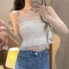 Kawaii Multi-layered Falbala Mesh Tube Top -Kawaii Fashion Shop Tanks Woman Casual Elegant Sweet Fashion Summer Slim All match Korean Style Crop Tops New Chic
