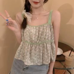 Cute Floral Printed Draped Tank