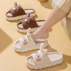Kawaii Rabbit And Bear Slippers -Kawaii Fashion Shop Thick Sole Cotton Linen Slippers Female Cute Rabbit Four Seasons Indoor Anti slip Sweat Absorption Home