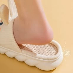 Kawaii Rabbit And Bear Slippers 11 Kawaii Rabbit And Bear Slippers -Kawaii Fashion Shop Thick Sole Cotton Linen Slippers Female Cute Rabbit Four Seasons Indoor Anti slip Sweat Absorption Home 3