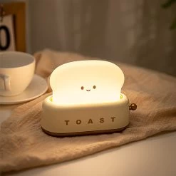 Toast Inspired Night Light -Kawaii Fashion Shop USB Charging Bread Machine Night Light Creative Dimming Table Lamp LED Warm White Timing Sleeping Light 2