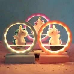 Kawaii Mini Unicorn Pastel Night Lamp -Kawaii Fashion Shop Unicorn Music Night Light Creative Romantic Room Bedside Table Lamp Craft Ornament Girls Bedroom Decor Children 4