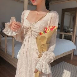 French Vintage Chiffon Fairy Dress -Kawaii Fashion Shop Vintage Fairy Dress Women Elegant Designer Chiffon Dress Long Sleeve French Party Midi Dress Casual Women 3