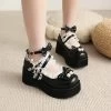 Sweet Lolita White Bows Pumps -Kawaii Fashion Shop Wedges Thick Sole Shoes Girls Loli Princess Dress JK Uniform Lace Strap Platform Pumps Women Lolita