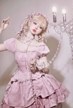 White Solid -Color Lace Bubble Sleeve Lolita Skirt -Kawaii Fashion Shop White Solid Color Lace Bubble Sleeve Lolita Skirt 12