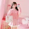 Kawaii Lolita Pleated Mini Skirt -Kawaii Fashion Shop Winter Kawaii Pleated Mini Skirt Women Korean Fashion Plaid Cute Lace Cosplay School Gilr Lolita Female 2