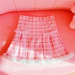 Kawaii Lolita Pleated Mini Skirt -Kawaii Fashion Shop Winter Kawaii Pleated Mini Skirt Women Korean Fashion Plaid Cute Lace Cosplay School Gilr Lolita Female 4