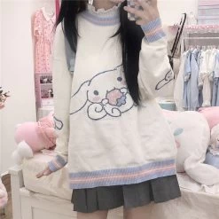 Kawaii Cinnamoroll Knit Hoodie 10 Kawaii Cinnamoroll Knit Hoodie -Kawaii Fashion Shop Winter Warm Jumper Girls Preppy Style Cartoon White Sweaters Clothes Y2k Japanese Kawaii Knitted Sweater Women 2