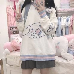 Kawaii Cinnamoroll Knit Hoodie 11 Kawaii Cinnamoroll Knit Hoodie -Kawaii Fashion Shop Winter Warm Jumper Girls Preppy Style Cartoon White Sweaters Clothes Y2k Japanese Kawaii Knitted Sweater Women 3