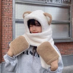 Kawaii Leopard Print Hoods 13 Kawaii Leopard Print Hoods -Kawaii Fashion Shop Winter Women s Warm Outdoor Versatile Hat Kawaii Dinosaur Design One Piece Scarf Gloves Lolita Girlish 5