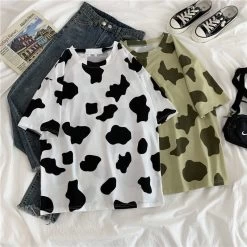 Harajuku Cow Print Short T-shirts 10 Harajuku Cow Print Short T-shirts -Kawaii Fashion Shop Woman Tshirts Cow Print Oversized Casual Loose Short Sleeve T shirt Streetwear Tops Harajuku Tees Fashion 2