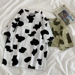 Harajuku Cow Print Short T-shirts 11 Harajuku Cow Print Short T-shirts -Kawaii Fashion Shop Woman Tshirts Cow Print Oversized Casual Loose Short Sleeve T shirt Streetwear Tops Harajuku Tees Fashion 3