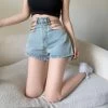 Sexy Hollow Out Denim Shorts -Kawaii Fashion Shop Women 2022 Summer Fashion Casual Jeans Shorts Female with Chains High Waisted Shorts Ladies Sexy Hollow