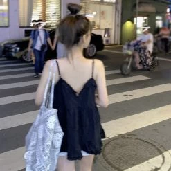 Ruffle Trim Camisole Top 13 Ruffle Trim Camisole Top -Kawaii Fashion Shop Women Camisole Tank Tops Korean Style Sleeveless Shirt Sweet Casual One Size Spaghetti Straps Vest V 5