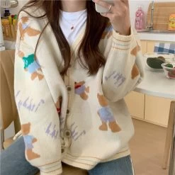 Kawaii Bear Knitted Loose Cardigan