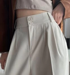 High-Waist Wide-Leg Pants -Kawaii Fashion Shop Women Casual High Waist Trousers Spring Summer Office Lady Pants Female Fashion Wide Leg Straight Suit 2