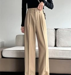 High-Waist Wide-Leg Pants -Kawaii Fashion Shop Women Casual High Waist Trousers Spring Summer Office Lady Pants Female Fashion Wide Leg Straight Suit 3