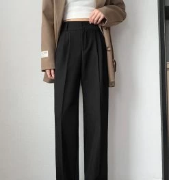 High-Waist Wide-Leg Pants -Kawaii Fashion Shop Women Casual High Waist Trousers Spring Summer Office Lady Pants Female Fashion Wide Leg Straight Suit 4