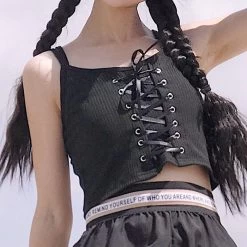 Korean Style Strappy Tank Top -Kawaii Fashion Shop Women Corset Tops Sleeveless Midriff Baring Vest Female Sexy Camisole Tank Camis Crop Top For Women 3