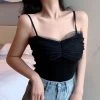 Kawaii Plicated Mesh Splice Tank Top 2 Kawaii Plicated Mesh Splice Tank Top -Kawaii Fashion Shop Women Corset Tops Spring Mesh Patchwork Knitting Camisole Sexy Short Top Women s Clothing Tank Camis