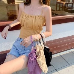 Cute Folds Slim-cut Crop Top -Kawaii Fashion Shop Women Corset Tops Summer Knitted Small Tank Top Vest Peplum Top Women Tank Camis Crop Top 3