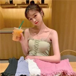 Harajuku Back Drawstring Crop Top 11 Harajuku Back Drawstring Crop Top -Kawaii Fashion Shop Women Corset Tops Summer Matcha Camisole Women s Sleeveless Tube Top Top Tank Camis Crop Top 3