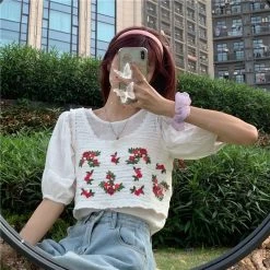 Korean Fashion Floral Crochet Vest -Kawaii Fashion Shop Women Corset Tops Women s Summer Embroidered Sleeveless Top with Suspenders Cropped Tank Camis Top Tank 2
