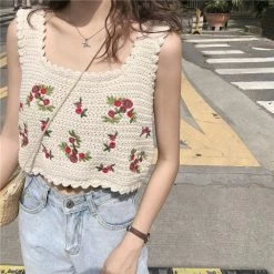 Korean Fashion Floral Crochet Vest