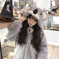 Kawaii Koala Ears Plush Thick Warm Hoodies -Kawaii Fashion Shop Women Cute Plush Thick Warm Spring Autumn Jacket Kawaii Koala Ears Hooded Sweatshirts Lovely Girl Student 2