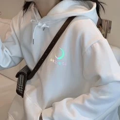 Kawaii Sailor Moon Reflective Hoodie 12 Kawaii Sailor Moon Reflective Hoodie -Kawaii Fashion Shop Women Hooded Sailor Moon Reflective Logo Fashion Cartoon Loose Long Sleeves Female Clothing Casual Japanese Pullover 3
