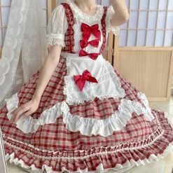 Kawaii Sweet Lolita Dress Polyester Sleeveless Sweet Dress Lolita Jsk Dress 9 Kawaii Sweet Lolita Dress Polyester Sleeveless Sweet Dress Lolita Jsk Dress -Kawaii Fashion Shop Women Maid Outfit Anime Cute Pink White Apron Lolita Jsk Dresses Cosplay Costume Sleeveless Peter Pan 2