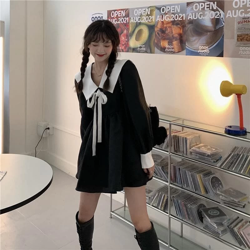 Mini Dress With Big Turn-Down Collar And Bow 8 Mini Dress With Big Turn-Down Collar And Bow - Image 6