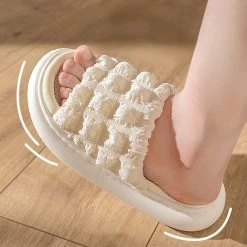 Cute Non-Slip Slippers -Kawaii Fashion Shop Women Slippers Chaussons Open Toe Ladies Plush Shoes Indoor Floor Bedroom Fluffy Slides Female Warm Thick 2