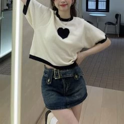 Black Heart Contrast Crop Top