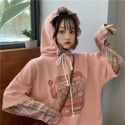 Kawaii Pink Game Machine Hoodies 13 Kawaii Pink Game Machine Hoodies -Kawaii Fashion Shop Women Sweatshirt Cute hoodie Fake two dropshipping print tops tees casual d vintage aesthetic harajuku kawaii 5