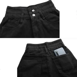 Korean Fashion Strap High-waisted Denim Shorts -Kawaii Fashion Shop Women Wide Leg Shorts Denim Button fly High Waist Harajuku BF Loose Korean Style Students Leisure 5