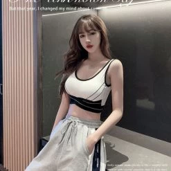Korean Fashion Contrast Color Sports Bustier -Kawaii Fashion Shop Women s Corset Tank Tops Sports Yoga Workout Vest Running Underwear Beautiful Back Outwear Gather Gothic 1