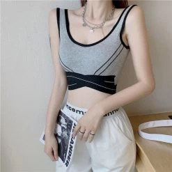Korean Fashion Contrast Color Sports Bustier -Kawaii Fashion Shop Women s Corset Tank Tops Sports Yoga Workout Vest Running Underwear Beautiful Back Outwear Gather Gothic 2